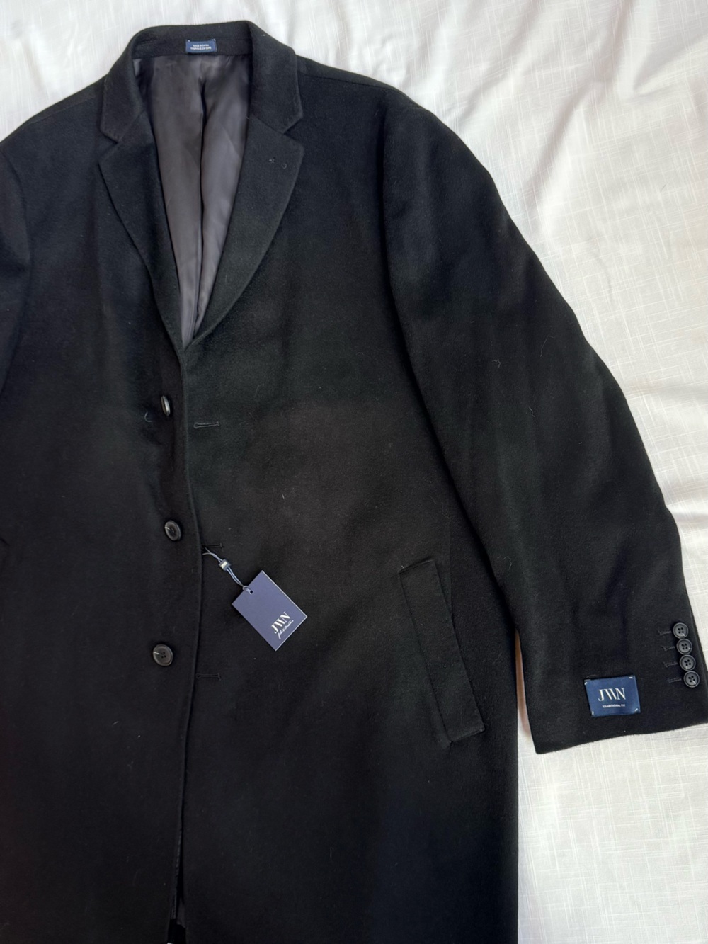 JWN Mens Black Single-Breasted Wool Coat